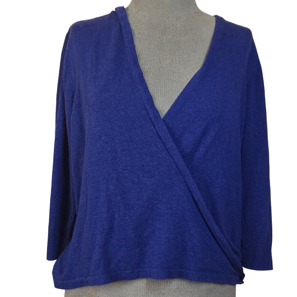 J Jill Blue V Neck Linen Blend Sweater Size Large